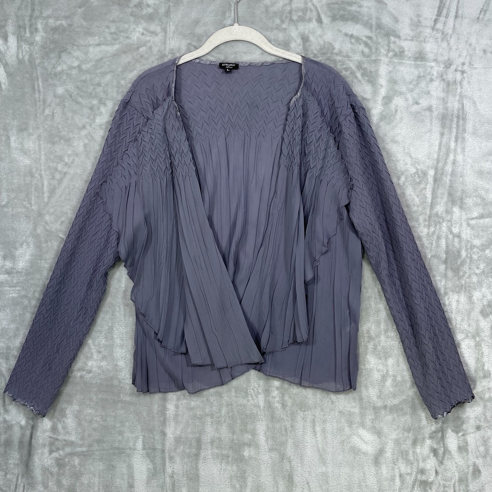 Komarov Cardigan Shrug Size L Lavender Crinkle Open Front Pleated Dressy Party